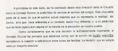 Fin a la polémica sobre el cambio de nombre al C.P. Padre Muriel
