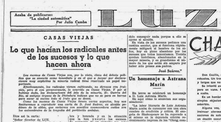 Carta de Suárez Orellana al periódico Luz