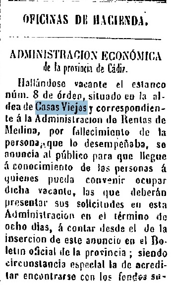 Casas Viejas en el BOP desde 1833 a 1885. El estanco. 2