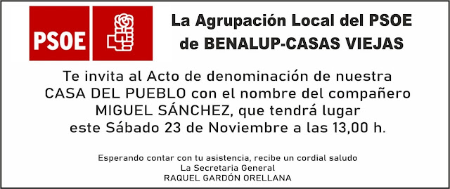 Homenaje a Miguel Sánchez en la casa del pueblo hoy a las 13,00 h.